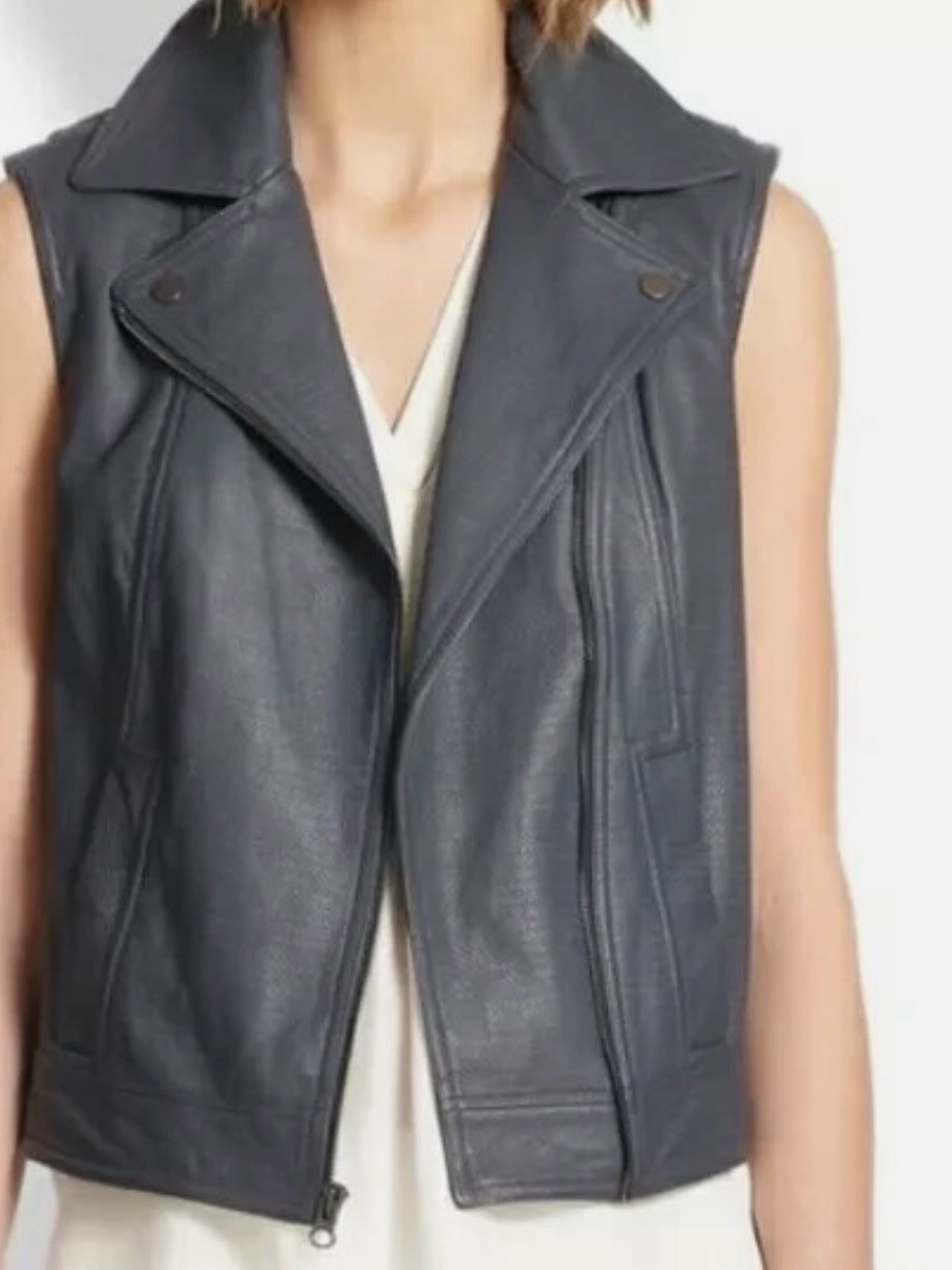 Vince Embossed Grey Blue Leather Vest Moto Jacket Xs